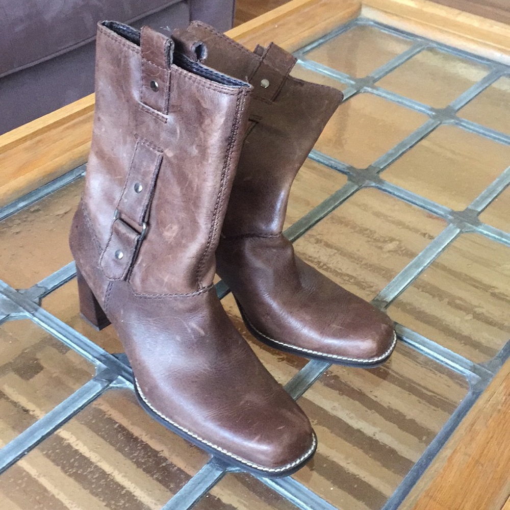 Brown leather boots
